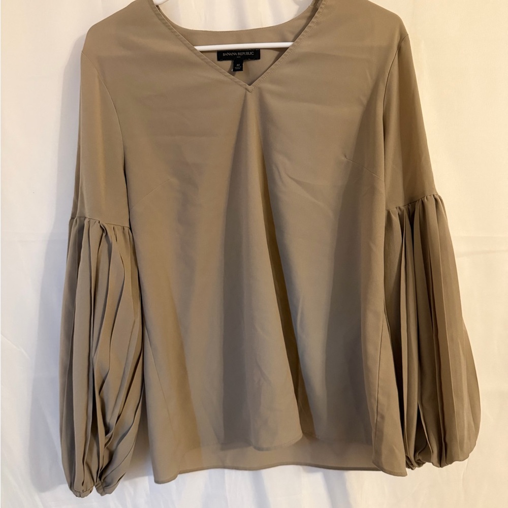 Banana Republic Tan Blouse with Pleated Sleeves